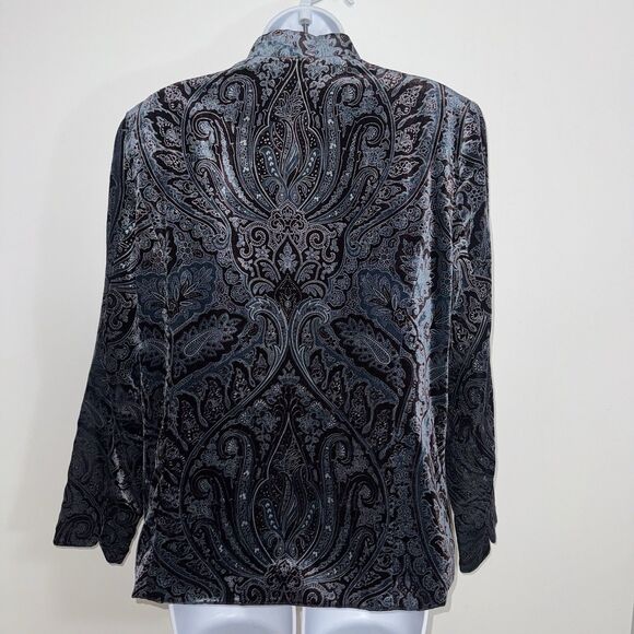 Coldwater Creek Blue Velvet Blazer Paisley Pewter Buttons Women Large Petite - Picture 5 of 11